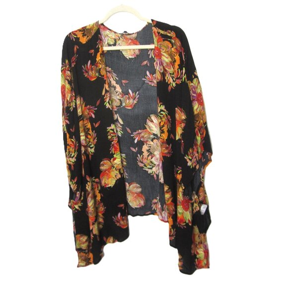 Staccato L XL XXL OS Fall Colors Floral Kimono Top Topper Shawl Open Front - Picture 1 of 6